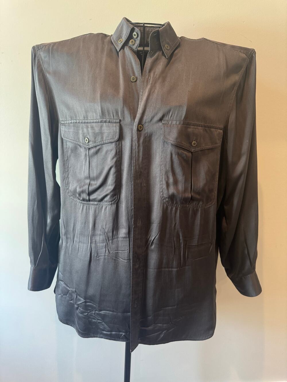 Vintage Go Silk for L’Zinger Black Silk Utility Shirt Size 2 / Oversized Small